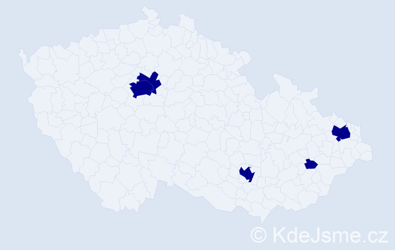 Jméno: 'Hortensie', počet výskytů 5 v celé ČR