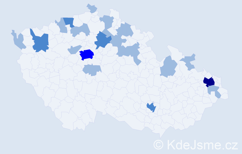 Jméno: 'Evička', počet výskytů 38 v celé ČR