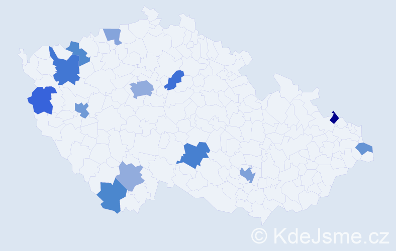 Jméno: 'Kristine', počet výskytů 23 v celé ČR