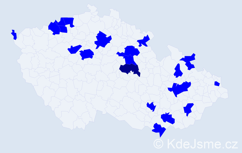 Jméno: 'Kimberly', počet výskytů 21 v celé ČR