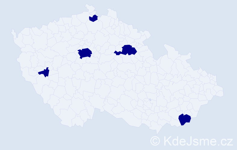 Jméno: 'Tobias Daniel', počet výskytů 5 v celé ČR