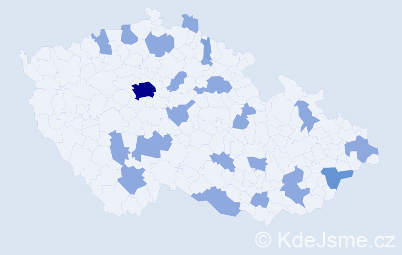 Jméno: 'Celestýna', počet výskytů 39 v celé ČR