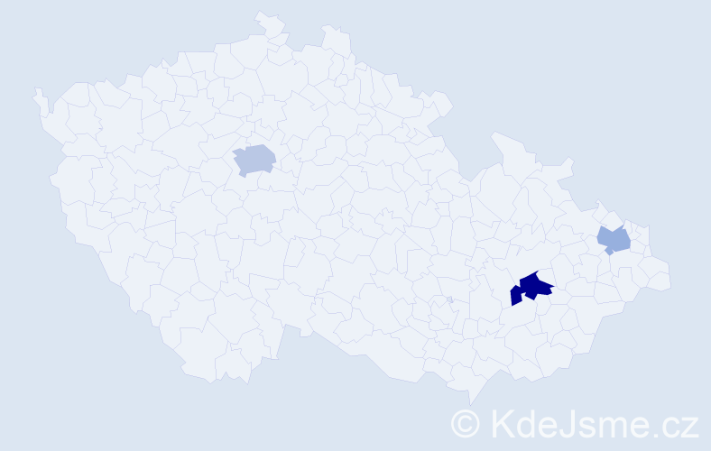 Jméno: 'Ha An', počet výskytů 5 v celé ČR