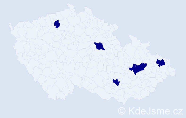 Jméno: 'Ally', počet výskytů 5 v celé ČR