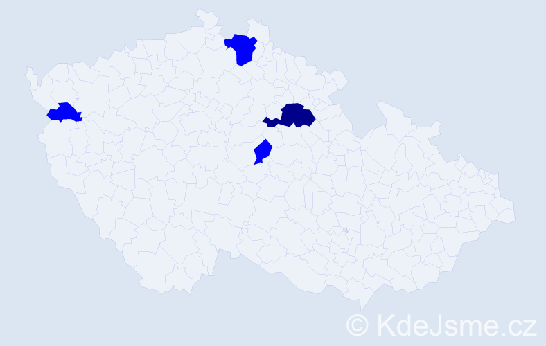 Jméno: 'Miluna', počet výskytů 5 v celé ČR