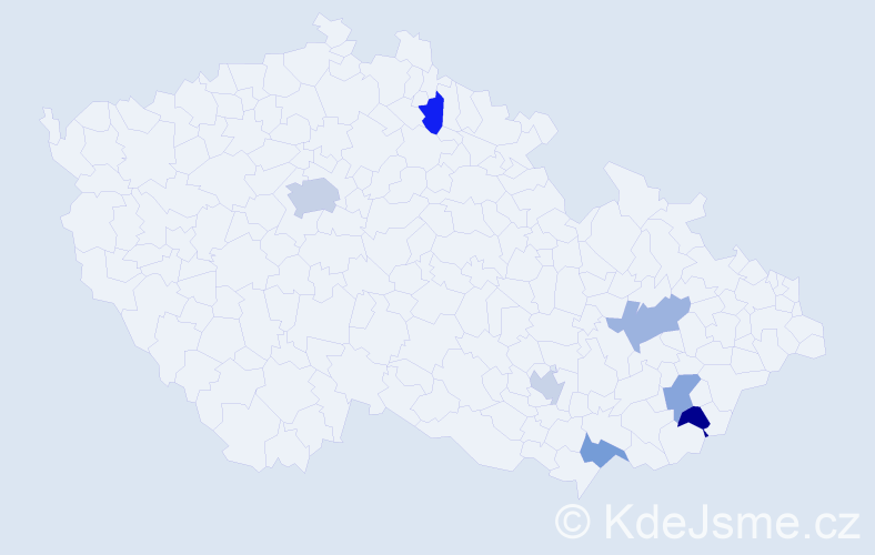 Jméno: 'Indra', počet výskytů 9 v celé ČR