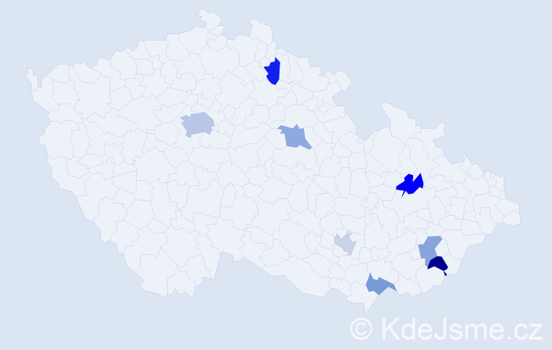 Jméno: 'Indra', počet výskytů 11 v celé ČR