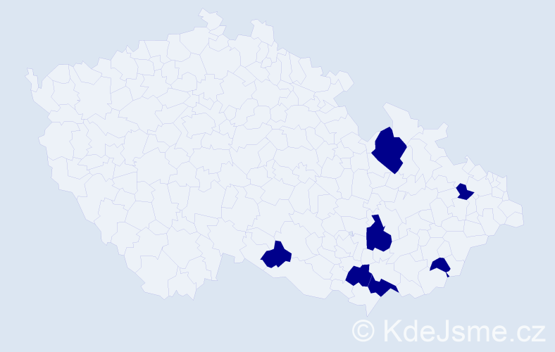Jméno: 'Vlastik', počet výskytů 7 v celé ČR