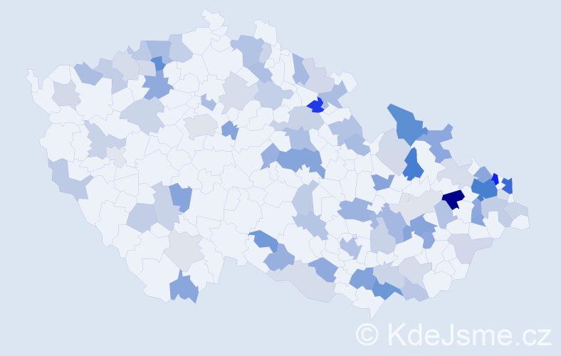 Jméno: 'Justína', počet výskytů 157 v celé ČR