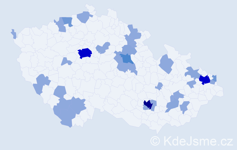 Jméno: 'Santiago', počet výskytů 66 v celé ČR