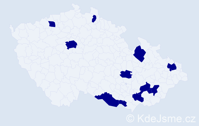 Jméno: 'Andělína', počet výskytů 12 v celé ČR