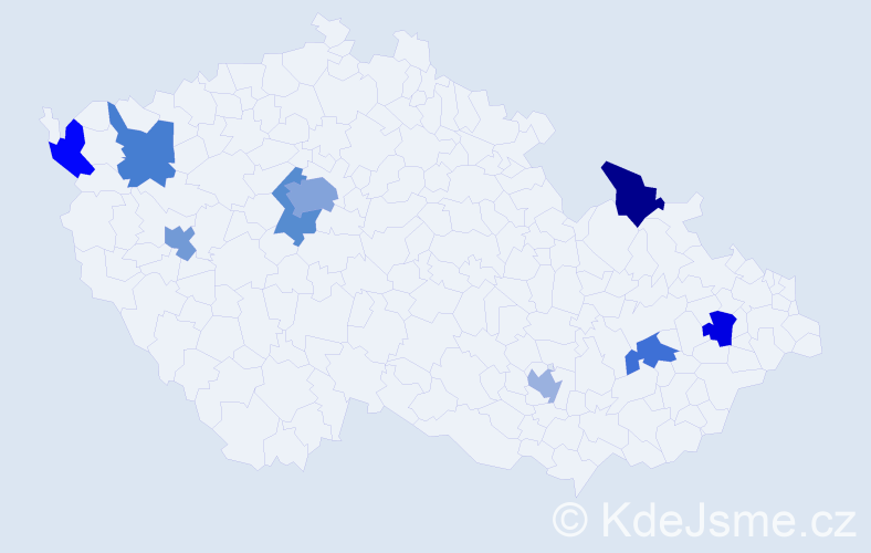 Jméno: 'Slavica', počet výskytů 12 v celé ČR