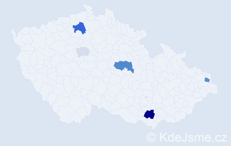 Jméno: 'Mikaela', počet výskytů 5 v celé ČR
