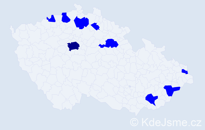 Jméno: 'Jakub Daniel', počet výskytů 11 v celé ČR