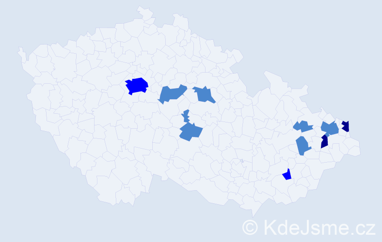 Příjmení: 'Maniak', počet výskytů 16 v celé ČR