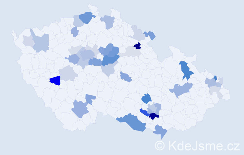 Příjmení: 'Kysel', počet výskytů 118 v celé ČR