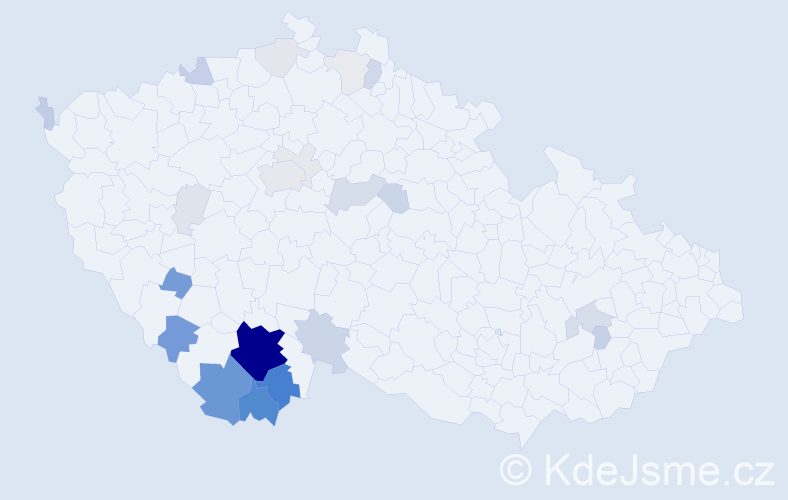Příjmení: 'Bícová', počet výskytů 106 v celé ČR