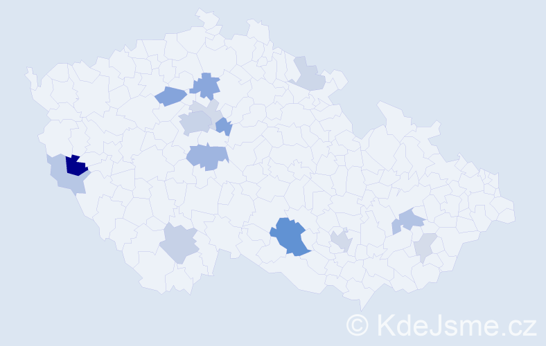 Příjmení: 'Kocan', počet výskytů 39 v celé ČR