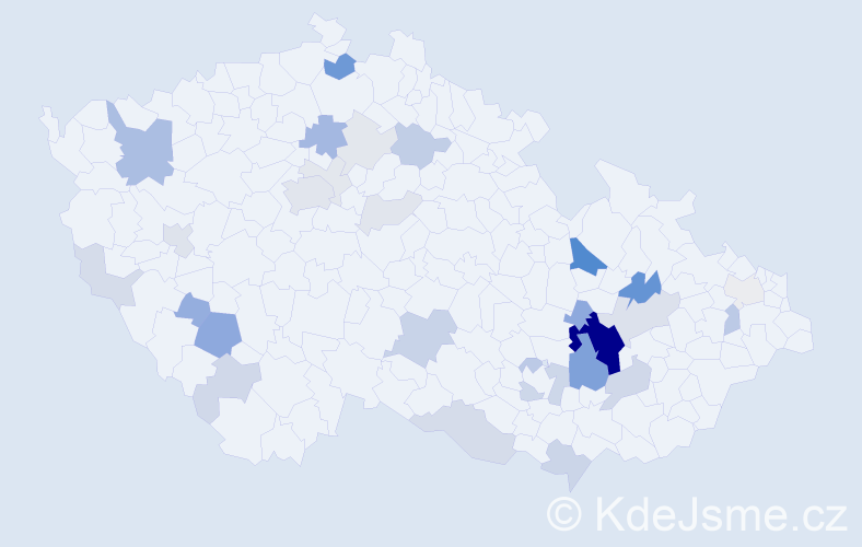 Příjmení: 'Kaplánek', počet výskytů 106 v celé ČR