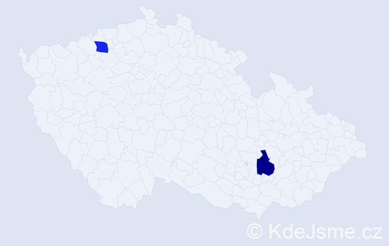 Příjmení: 'Hindická', počet výskytů 2 v celé ČR