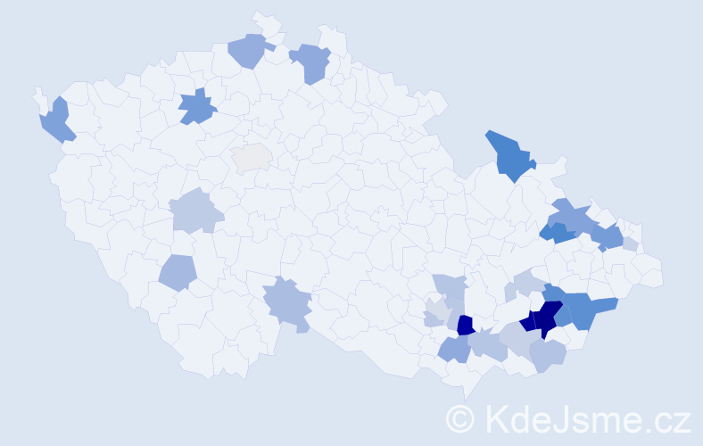Příjmení: 'Kuňáková', počet výskytů 65 v celé ČR