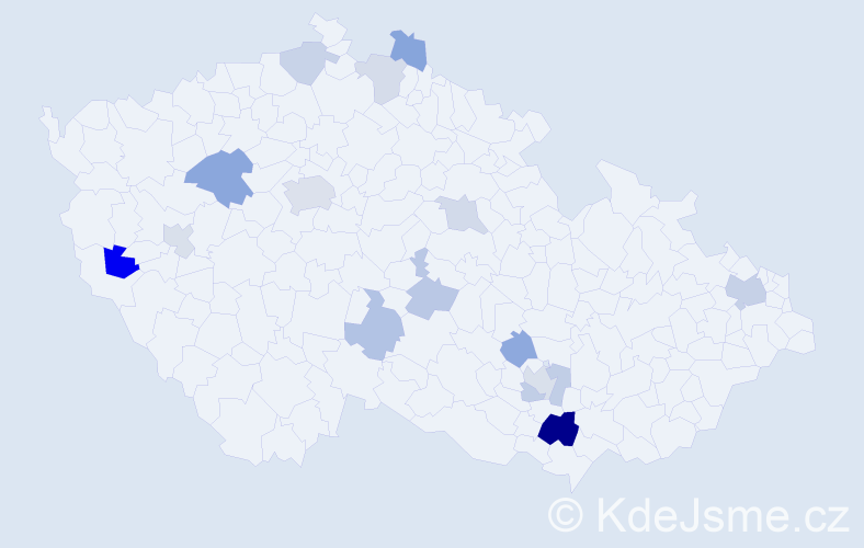 Příjmení: 'Guldan', počet výskytů 29 v celé ČR