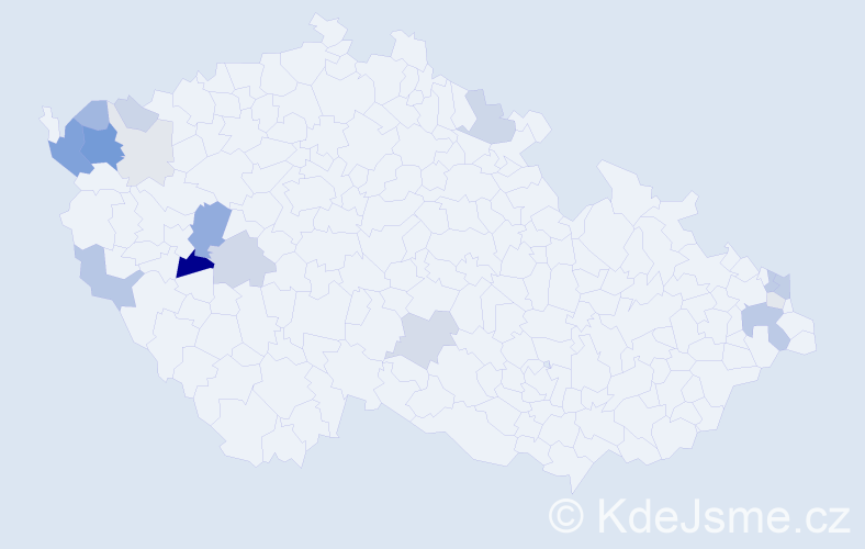 Příjmení: 'Kunštár', počet výskytů 46 v celé ČR