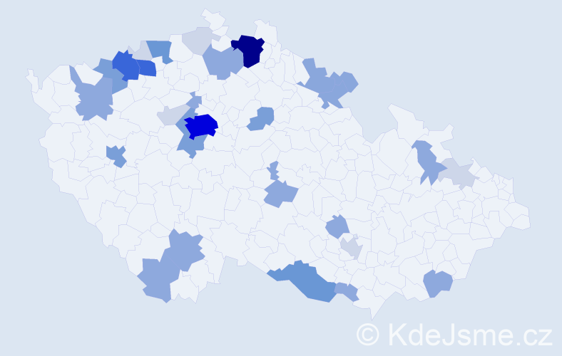 Příjmení: 'Nemešová', počet výskytů 102 v celé ČR