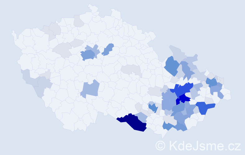Příjmení: 'Bartoník', počet výskytů 262 v celé ČR