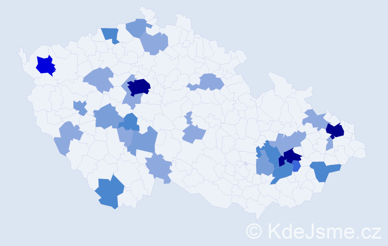 Příjmení: 'Tatýrková', počet výskytů 70 v celé ČR