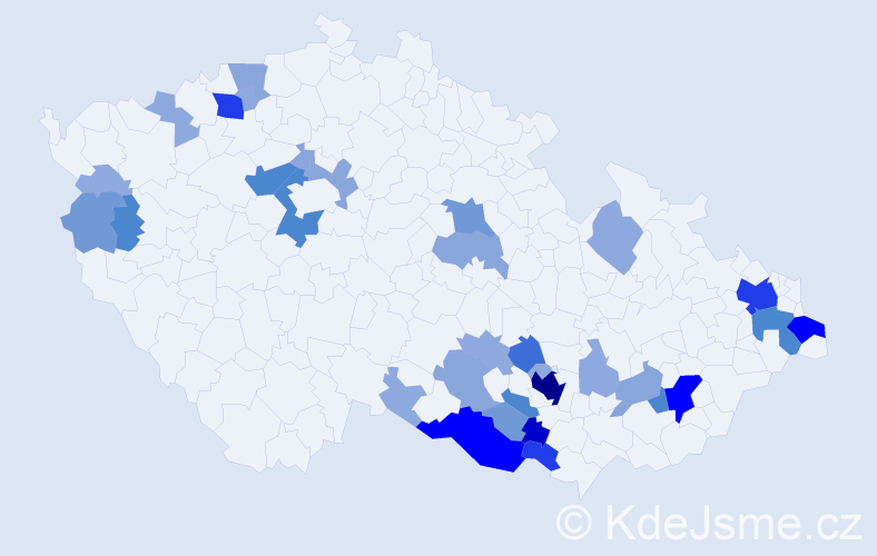 Příjmení: 'Vrška', počet výskytů 114 v celé ČR
