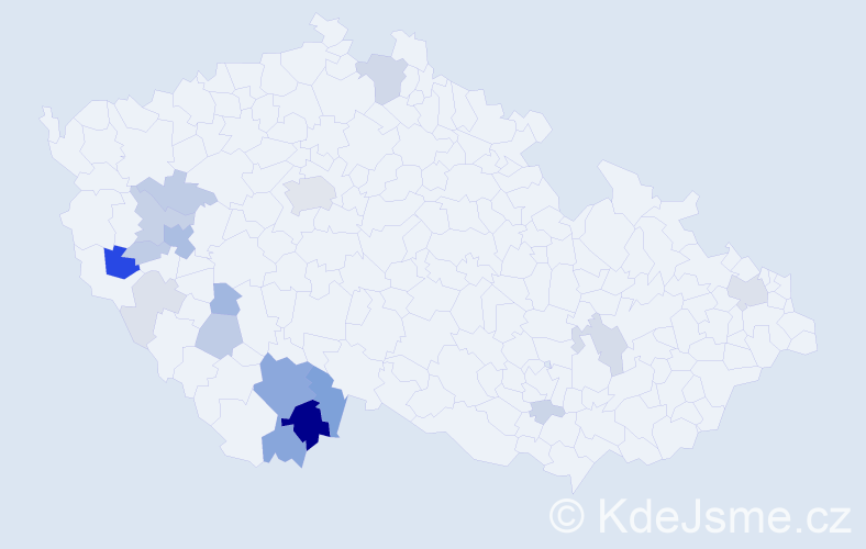 Příjmení: 'Řežábová', počet výskytů 63 v celé ČR