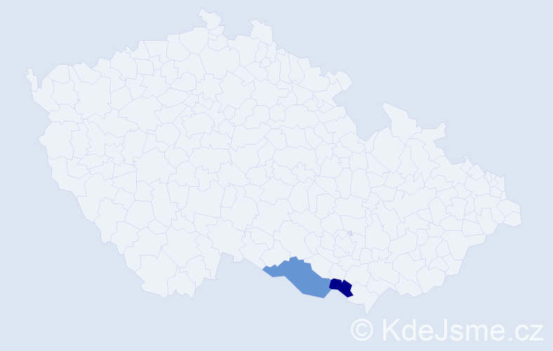 Příjmení: 'Gígelová', počet výskytů 5 v celé ČR