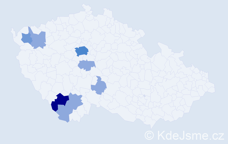 Příjmení: 'Pauleová', počet výskytů 21 v celé ČR