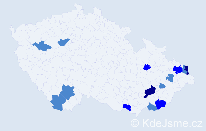Příjmení: 'Kadlicová', počet výskytů 26 v celé ČR