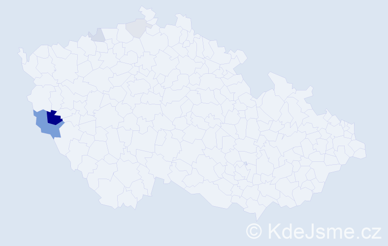 Příjmení: 'Prajzent', počet výskytů 13 v celé ČR