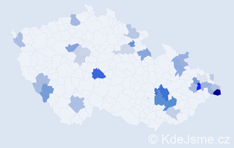 Příjmení: 'Majchráková', počet výskytů 54 v celé ČR