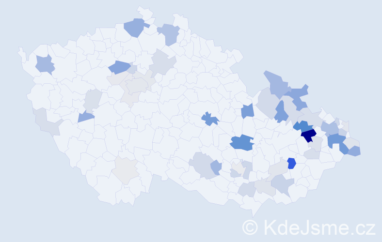 Příjmení: 'Murín', počet výskytů 135 v celé ČR