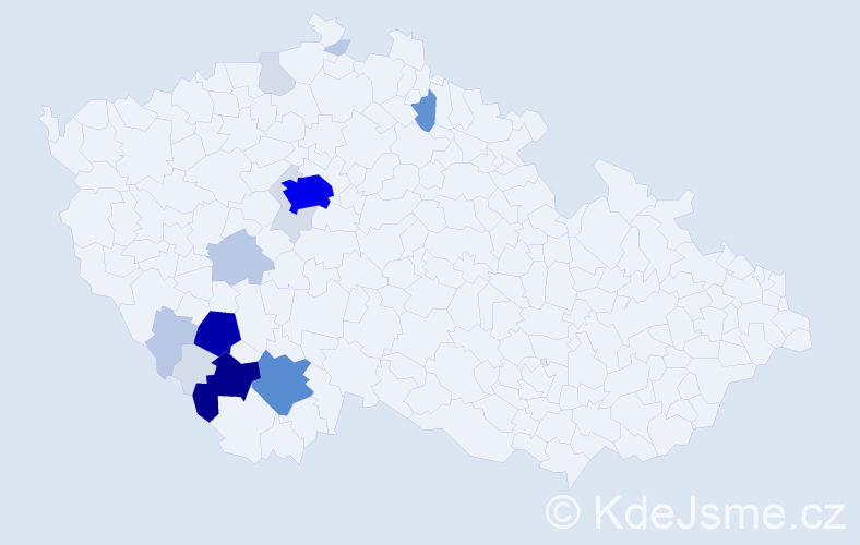 Příjmení: 'Kahudová', počet výskytů 74 v celé ČR