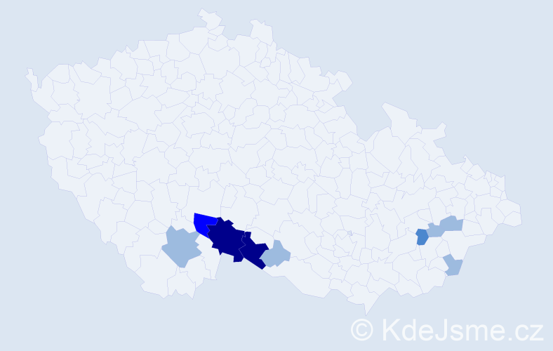 Příjmení: 'Bryolová', počet výskytů 18 v celé ČR