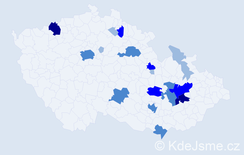 Příjmení: 'Vyvážil', počet výskytů 39 v celé ČR