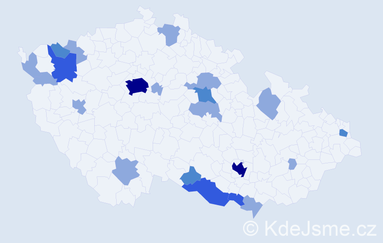 Příjmení: 'Jelinek', počet výskytů 39 v celé ČR