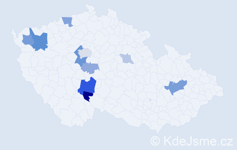 Příjmení: 'Kuchválek', počet výskytů 24 v celé ČR