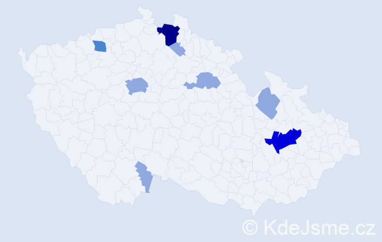 Příjmení: 'Tajmrová', počet výskytů 21 v celé ČR