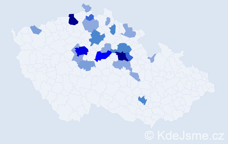 Příjmení: 'Tahal', počet výskytů 58 v celé ČR
