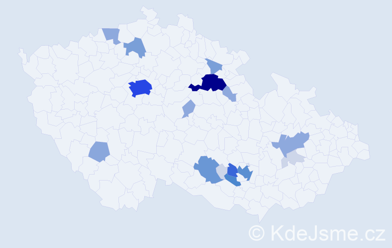 Příjmení: 'Vognar', počet výskytů 70 v celé ČR