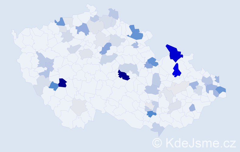 Příjmení: 'Kocúr', počet výskytů 141 v celé ČR