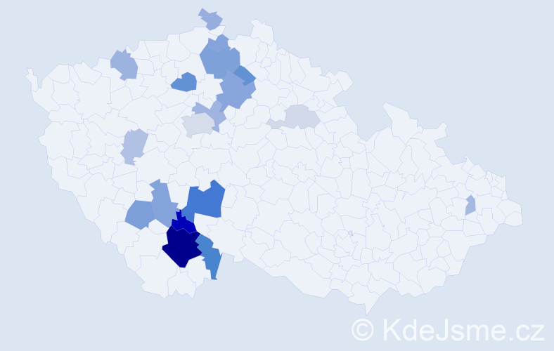 Příjmení: 'Rachačová', počet výskytů 55 v celé ČR