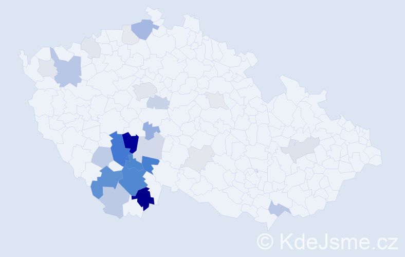 Příjmení: 'Pileček', počet výskytů 102 v celé ČR