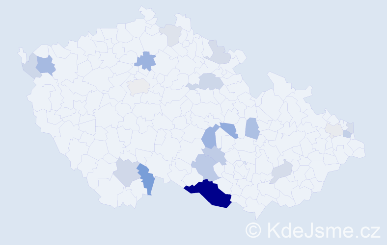 Příjmení: 'Kazdera', počet výskytů 49 v celé ČR